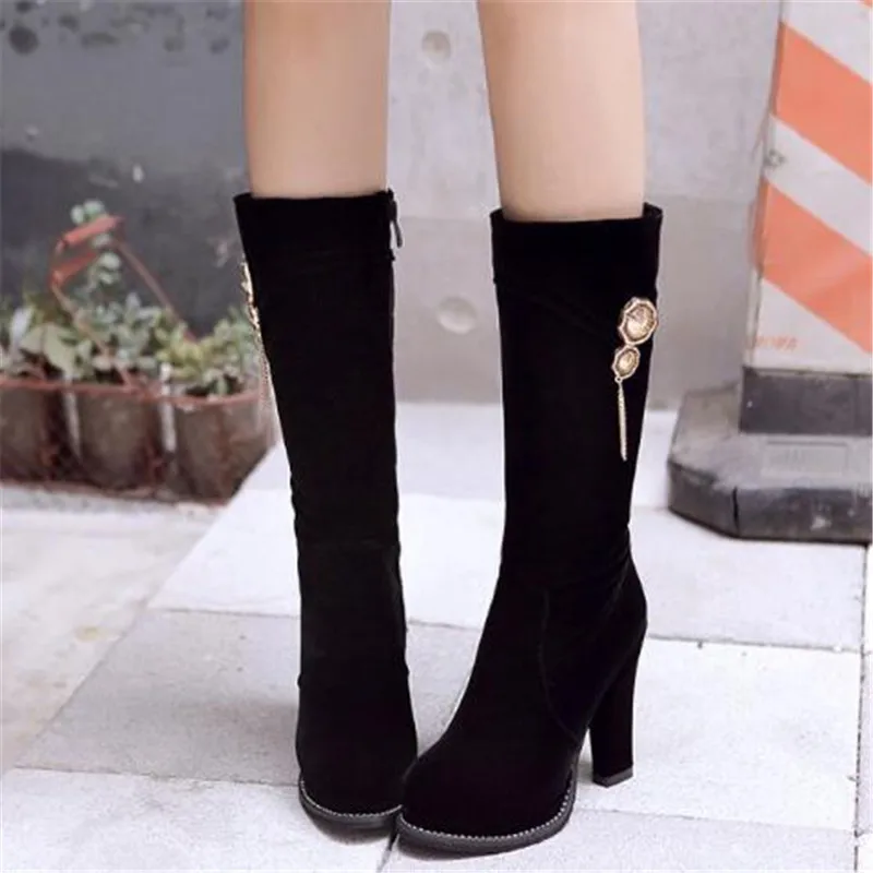 Women Boots Autumn winter New style Europe and America Suede Short boots High-heeled Side zipper Thin and thin Chivalry boots