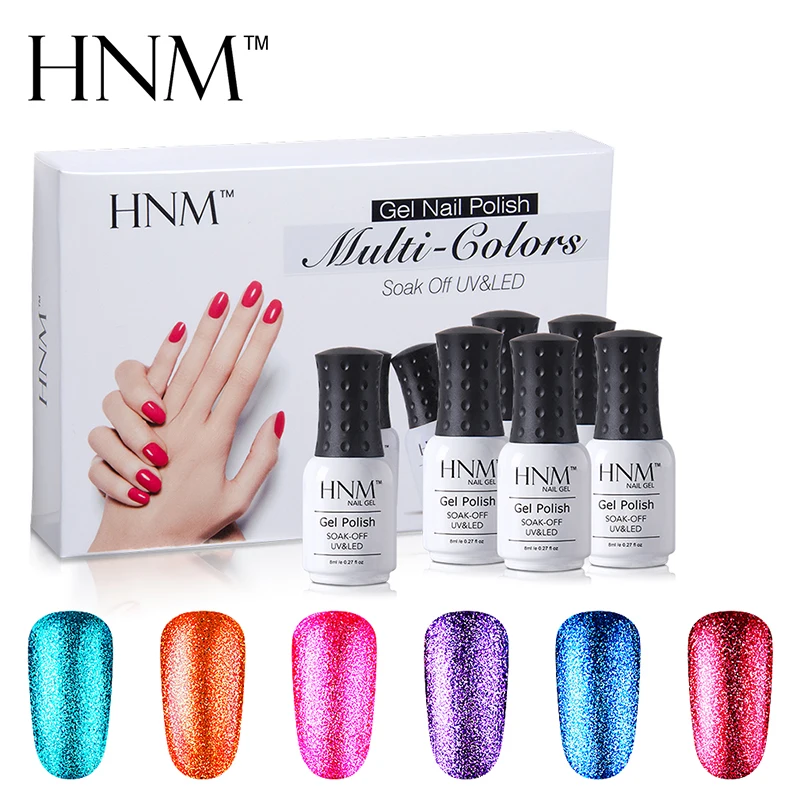 HNM 6 шт./компл. супер блестящие лак для ногтей Подарочная коробка 8 мл масла лак для ногтей! полупостоянная светодиодный лак для ногтей комплекты нейл-арта Наборы