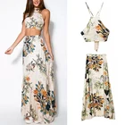 Модный комплект из 2 предметов, летнее женское платье, укороченный топ, облегающая длинная юбка макси, вечерние пляжные платья в цветочек