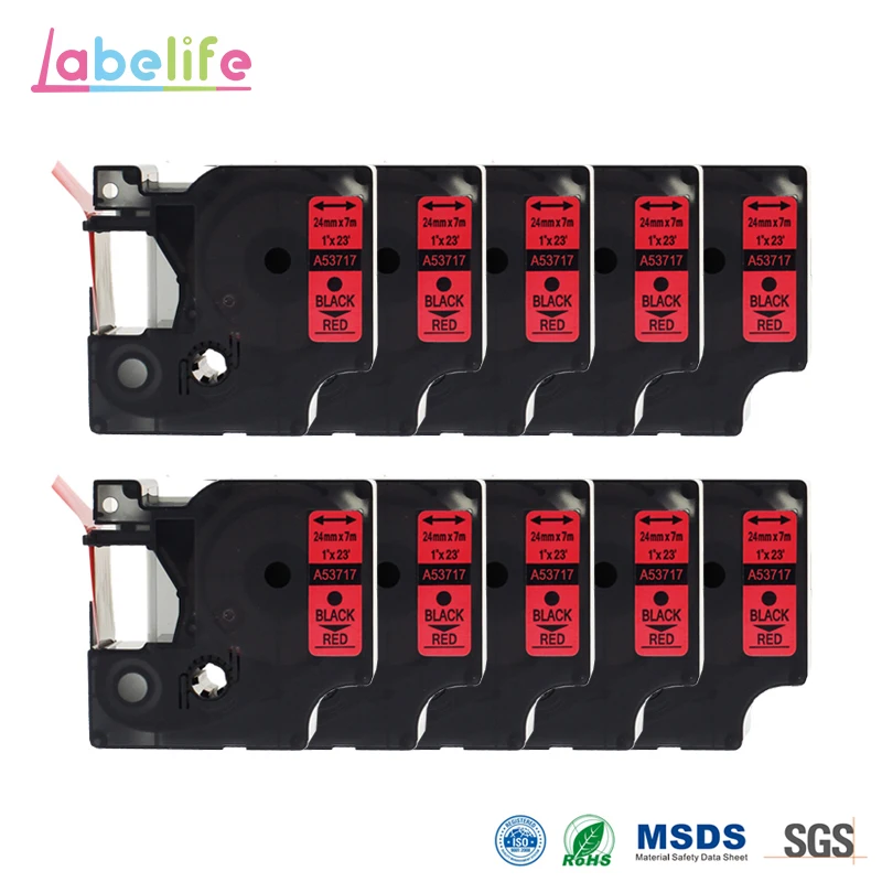 Labelife 10 упаковок 53717 черный на красном 24 мм картридж совместимый с dymo S0720970