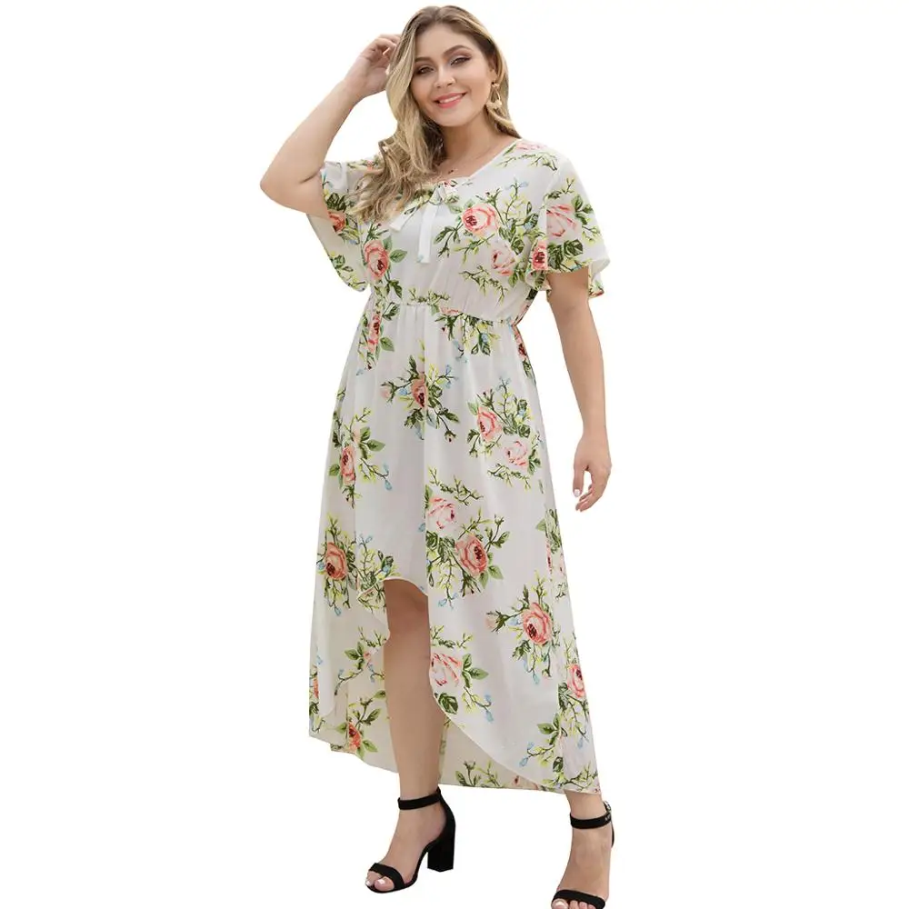 Женское летнее Повседневное платье с цветочным принтом и асимметричным подолом большие XL 4XL|Женские платья|