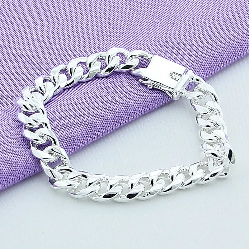 Высокое качество 10 мм 20 см боковая цепочка браслет для мужчин 925 пробы серебряные