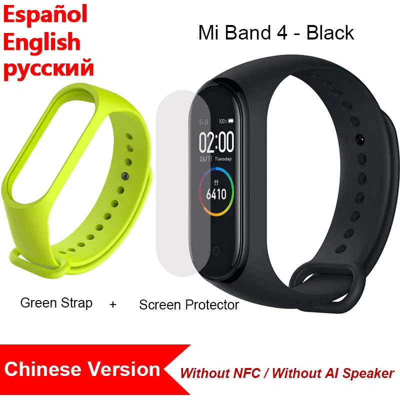 green strap film CN Xiaomi Mi Band 4, Умные часы цветной экран Bluetooth 5.0 Смарт-браслет Фитнес-сердечный ритм 135 мАч Смарт-браслет Смарт-часы Браслет здоровья смарт браслет фитнес браслет - Цвет: green strap film CN