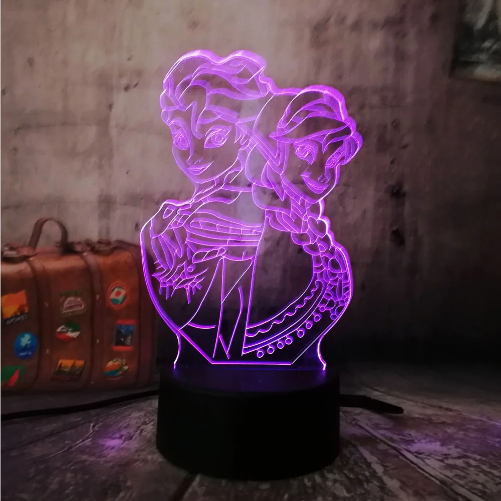 3D светодиодный ночной Светильник Эльза/Анна девочка принцесса подарок мультфильм фигура Bulbing настольная лампа вспышка декоративный гаджет спальня для детей подарок