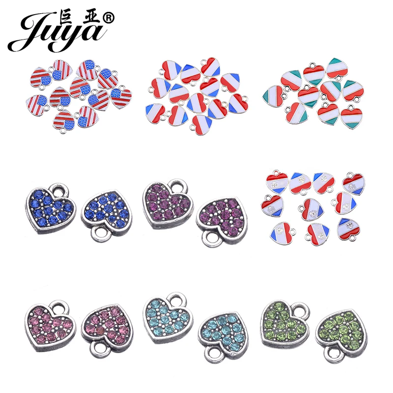 

JUYA 10pcs/lot Handmade Enamel Jewelry Findings France Italy Netherland USA National Flag Cz Rhinestones Charms Jewelry Making