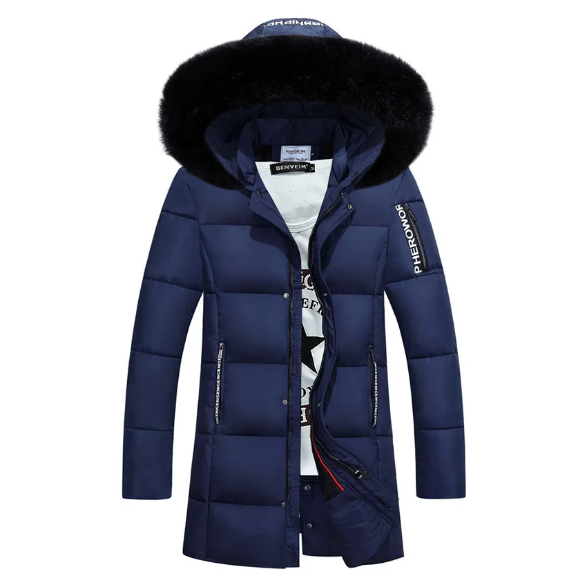 

Free Shipping Winter Duck Down Jacket Men Long Slim Coat Big Fur Collar Coat Long Youth Winter Outwear Jacket D130