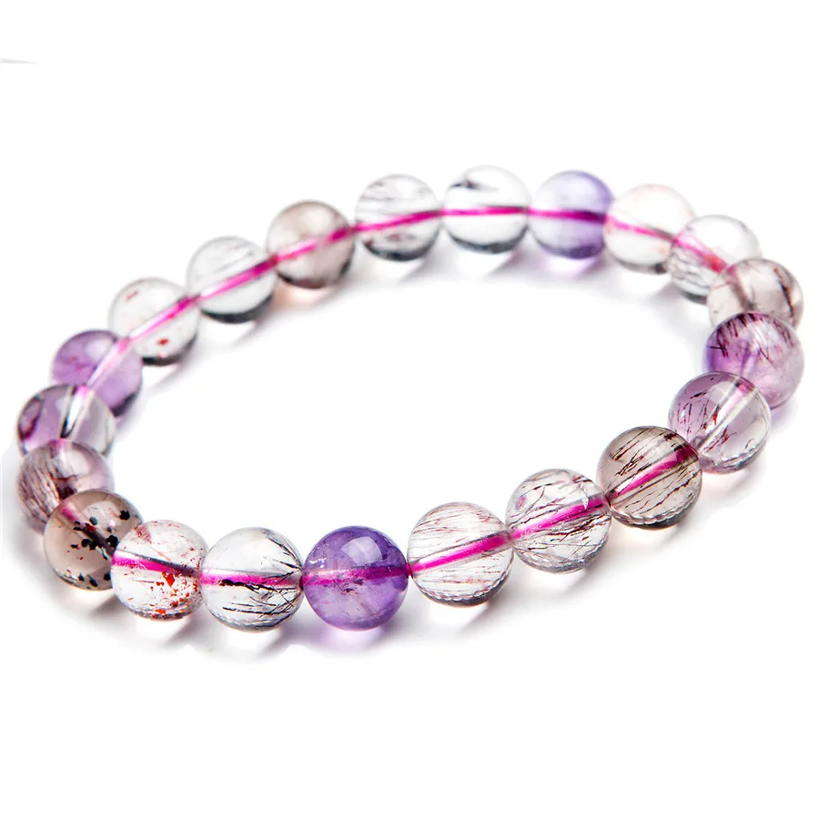 9.5mm Genuine Purple Rutilated Quartz Natural Super Seven Melody Stone Stretch Crystal Bead Bracelet | Украшения и аксессуары