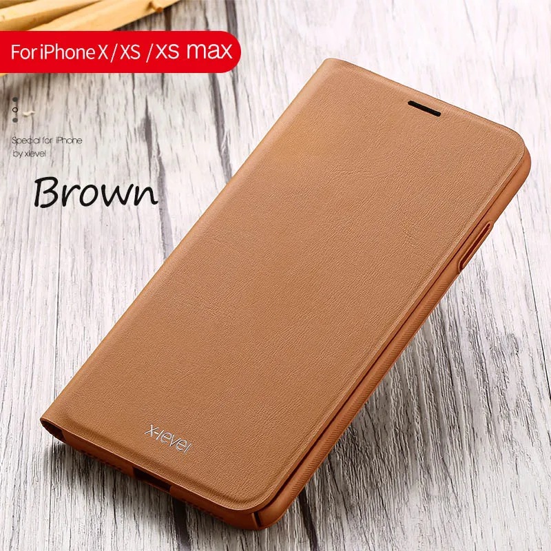 Brown Кожаный чехол-бумажник для iPhone X XS XR, ультра тонкий защитный флип-чехол с подставкой, Роскошный чехол для iPhone XS 11 Pro Max, чехол s - Цвет: Brown