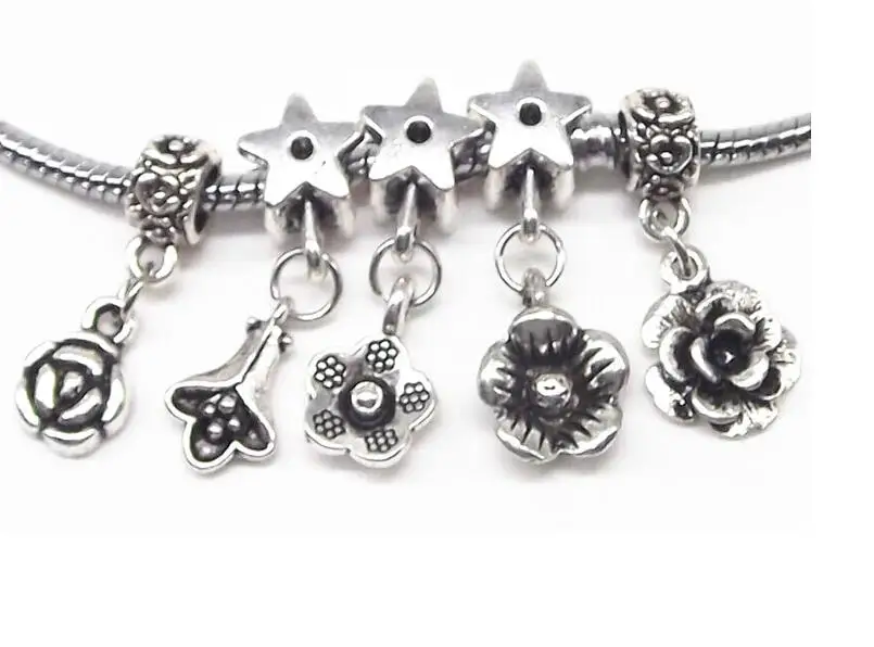 retro flower charms pendant beads 925 silver Macroporous DIY Fit Europe Bracelet exquisite big hole mix styles | Украшения и