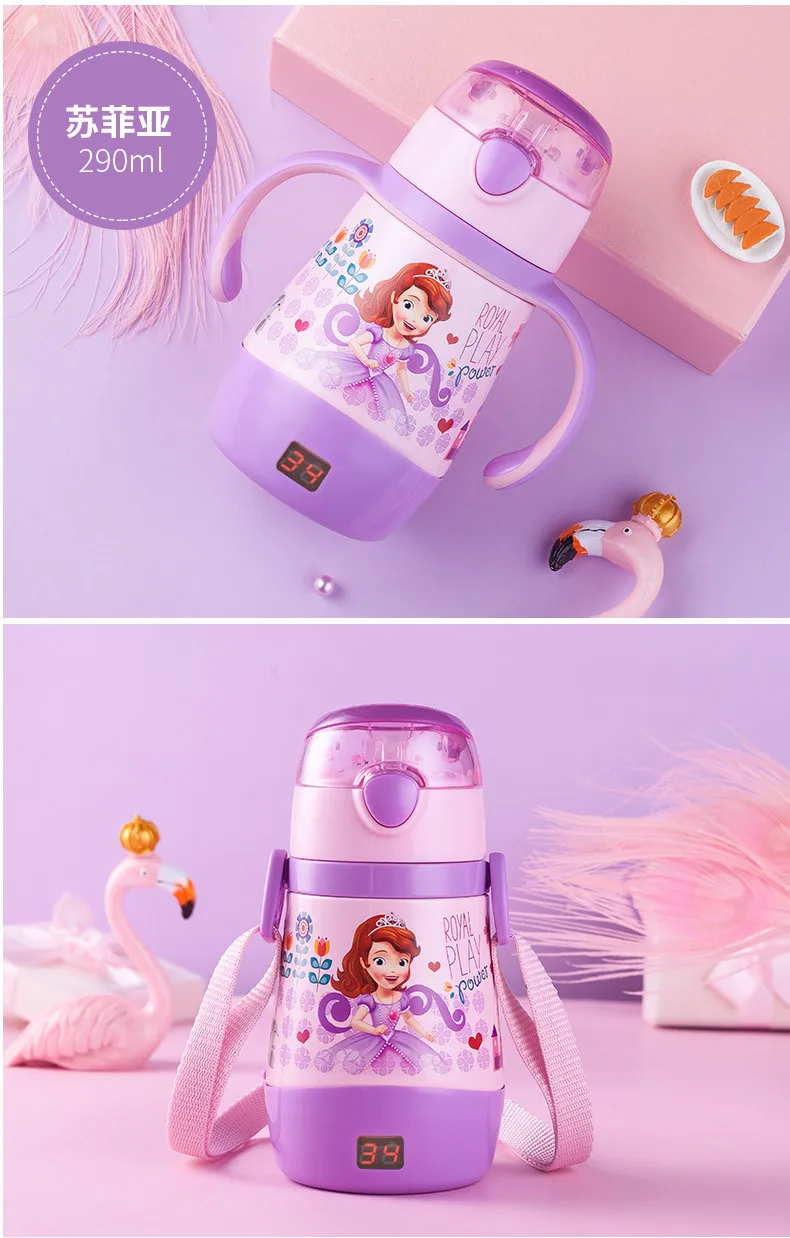 Disney детская соломенная бутылка для воды из нержавеющей стали с ручкой на дисплей температуры воды бутылки
