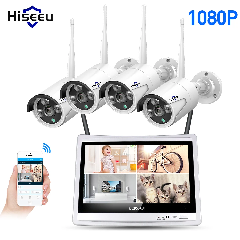 Камера Наружного видеонаблюдения Hiseeu 4 канала 1080P 2 МП Wi Fi|Система наблюдения| |