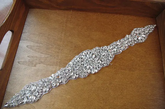 

Crystal Bead Applique Rhinestone Applique Bridal Sash Applique Bridal Headpiece ZP60h