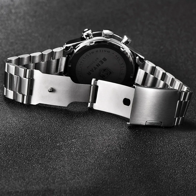 

Luxury Men's Quartz Watch BENYAR Top Brand Military Men Stainless Steel Watch Casual Fashion Waterproof Clock Relogio Masculino