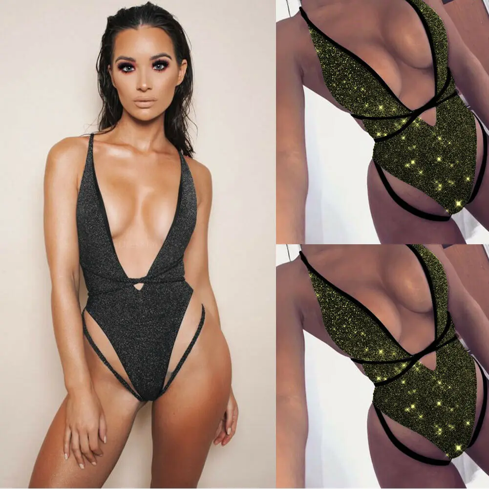 Горячая Женская Купальники Цельный однотонный Блестящий Мягкий Монокини Бикини