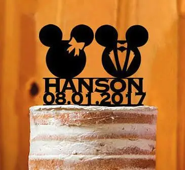 

personalized last name date mouse Couple Silhouette wedding Cake Toppers bride groom engagement bridal shower party decorations