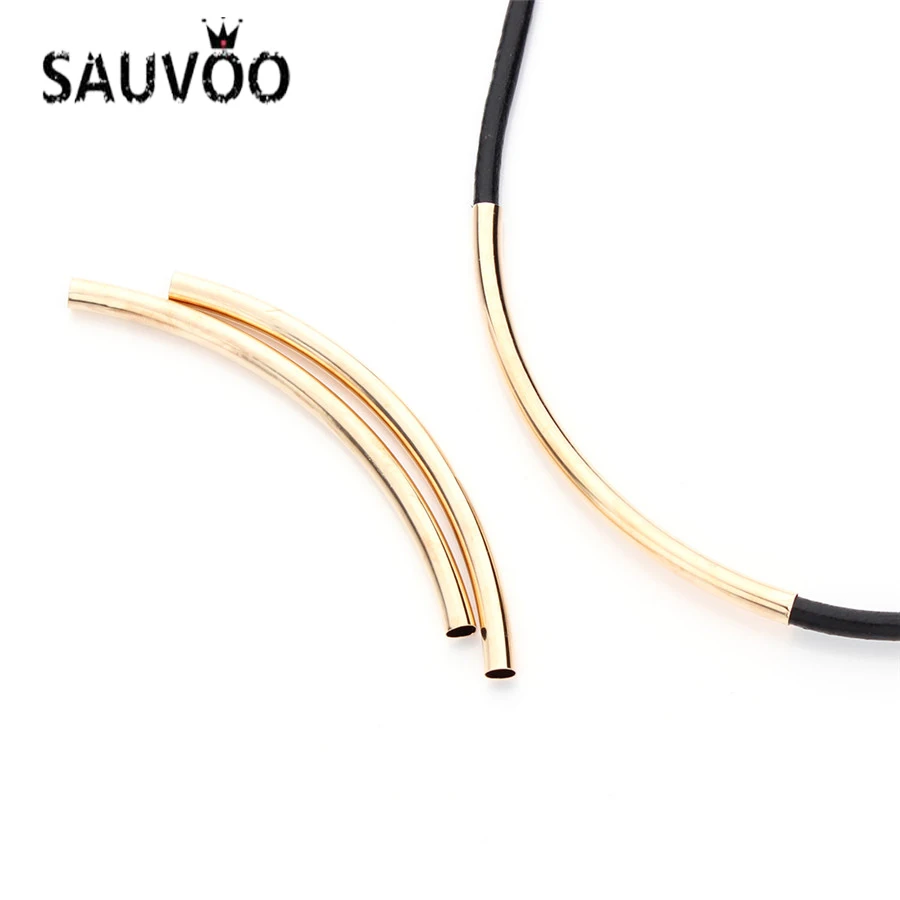 

SAUVOO 20Pcs/lot Gold Color Brass Curved Tube Beads Fit Bracelet Necklace 80mm Long Spacer Tube Beads Connector Jewelry Findings