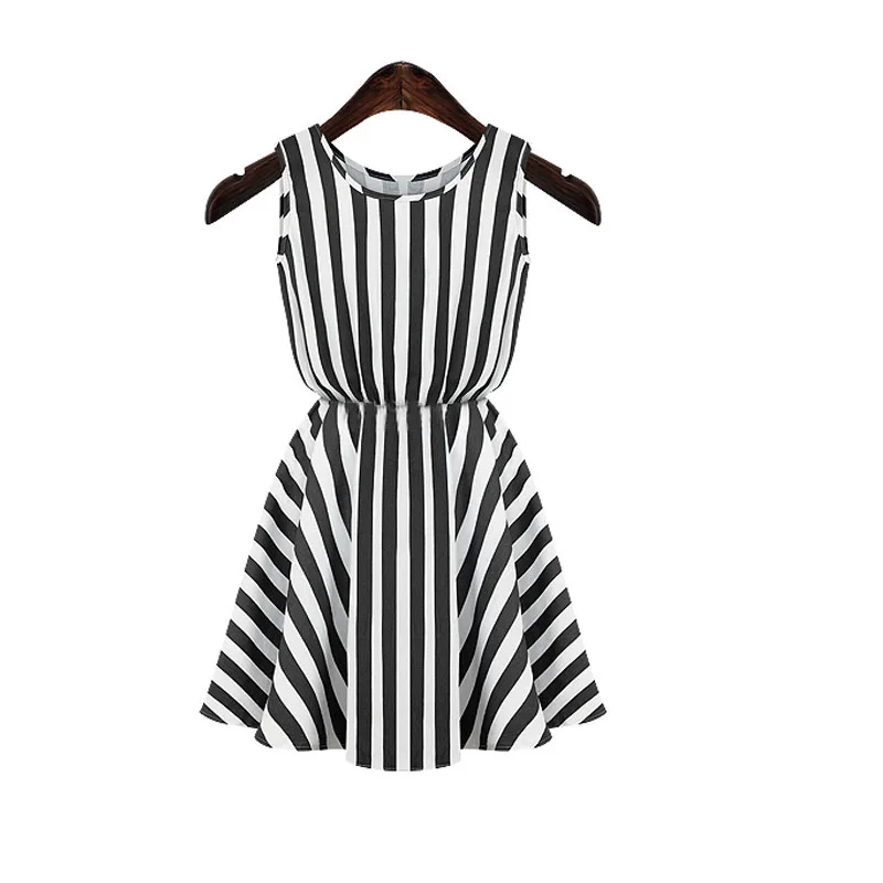 new style fashion women summer casual dress Round collar stripe sleeveless vest girl's cute princess free shipping | Женская одежда