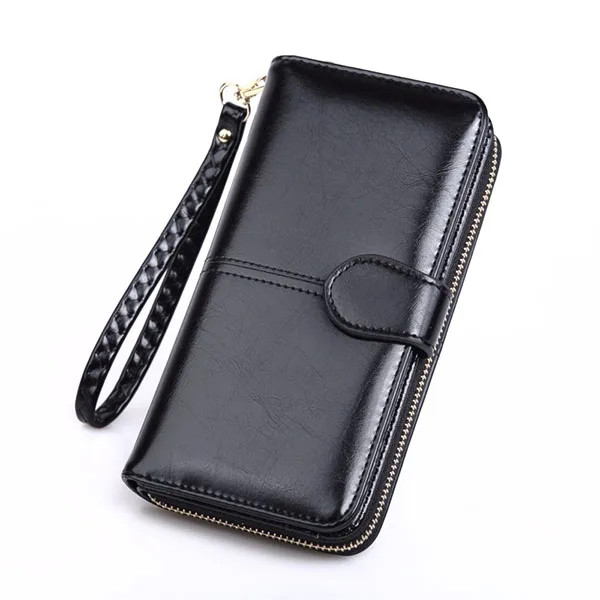 Black Wallet Женские кошельки и кошельки, длинный кожаный кошелек, Женский тройной Кошелек для монет, кредитный держатель для карт, клатч для денег, многофункциональная молния - Цвет: Black Wallet