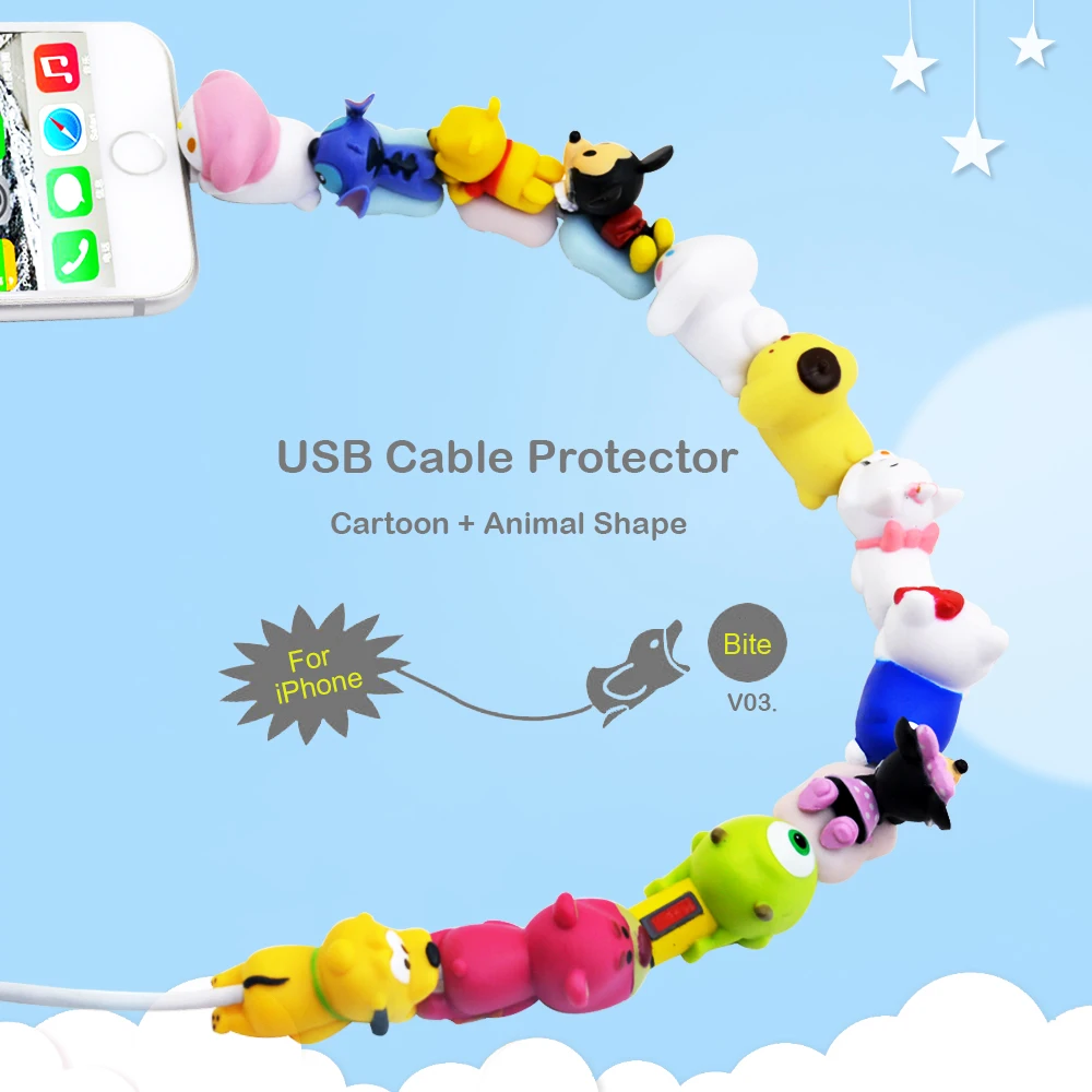 CHIPAL милый мультфильм укусов провода моталки для iPhone USB кабель протектор животное укуса Органайзер Chompers накладка держатель для телефона