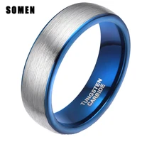 somen ring men 6mm tungsten ring blue inlay brushed wedding band engagement rings simple design fashion jewelry anel masculino