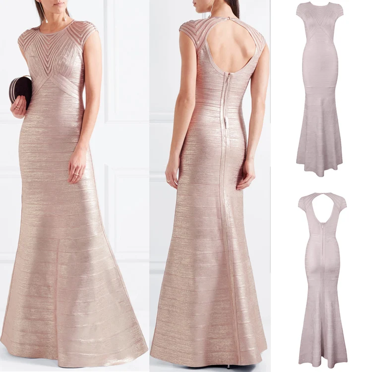 

Женское длинное Сетчатое платье-русалка, розовое Бандажное Платье макси с О-образным вырезом, открытой спиной и фольгированным принтом, вес...