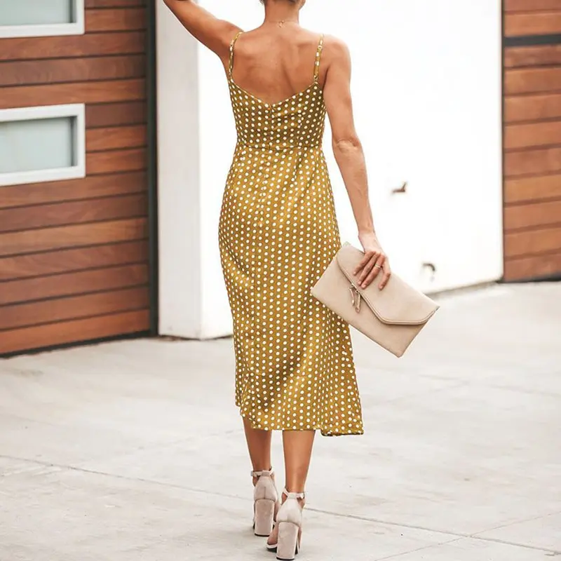 Женское пляжное платье на бретелях Boho желтое шикарное с глубоким v образным