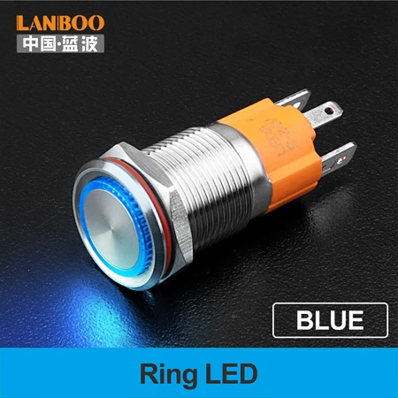 Blue LED Ring LANBOO производитель 16 мм 12V110V 24V 220V Светодиодный светильник с высоким током 10A мощный фиксатор мгновенный самоблокирующийся кнопочный переключатель - Цвет: Blue LED Ring