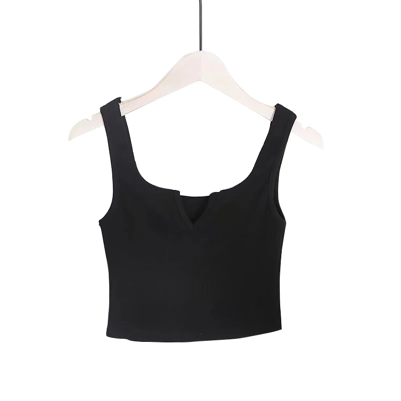 Женский короткий топ без рукавов с v образным вырезом укороченный женский на