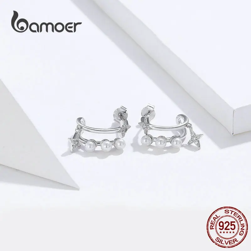 bamoer Dazzling Stars Dangle Earrings for Women 925 Sterling Silver High Quality Wedding Statement Jewelry Pear Earing BSE183