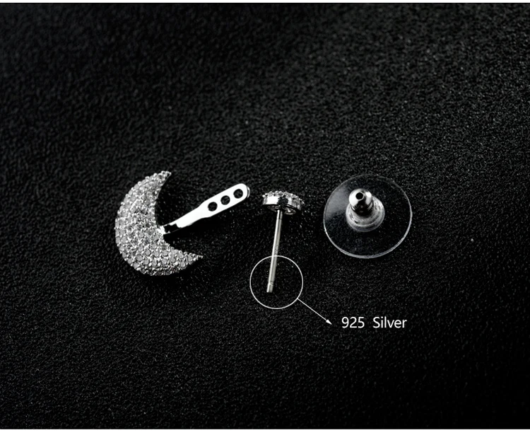 Серьги гвоздики женские серебряные с австрийским кристаллом и цирконом|moon stud