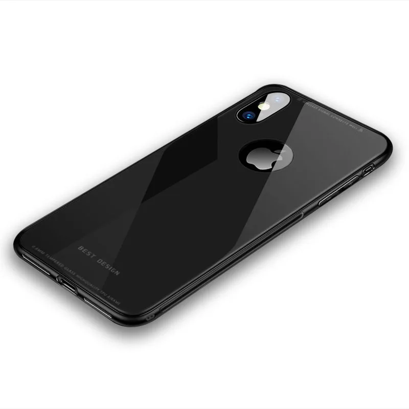 black with logo Роскошный стеклянный зеркальный чехол SemgCeKen для apple iphone X, XR, XS, MAX, S, i, xsmax, силиконовый Жесткий Чехол для задней панели, tpu, чехол для телефона etui - Цвет: black with logo