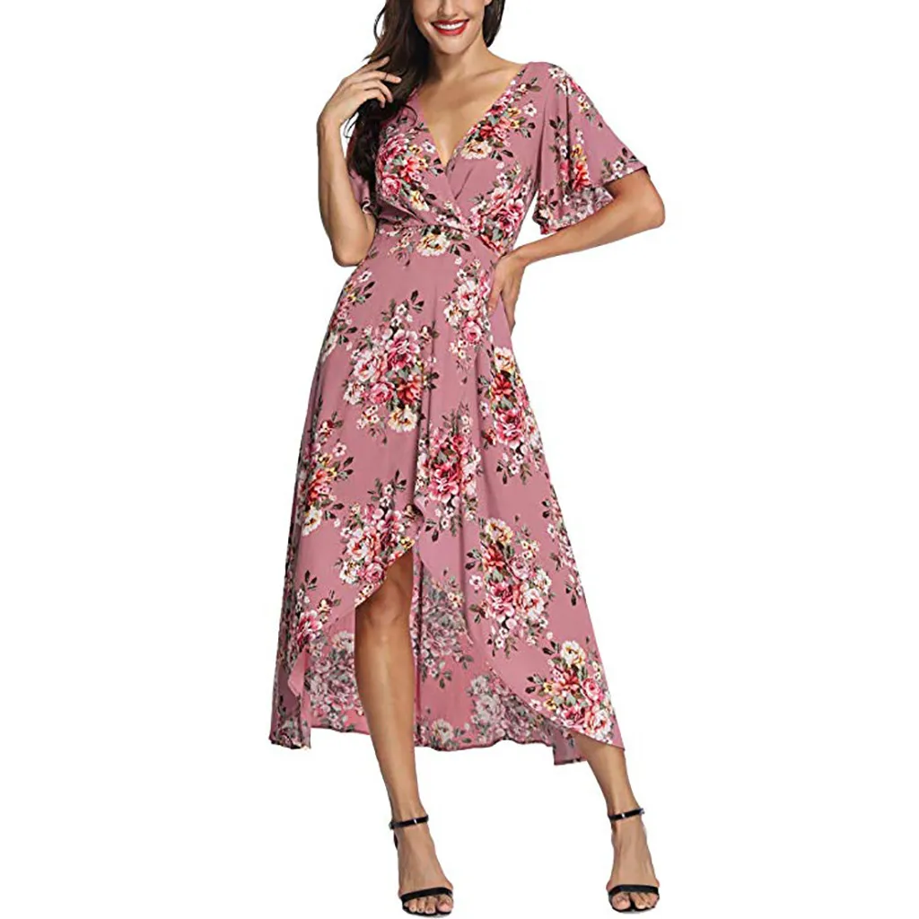 SAGACE Sexy Women Dress 2019 Summer V Neck Short Sleeve Floral Print Beach Party Wedding Long new | Женская одежда