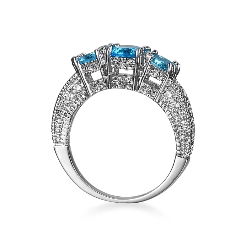 ДОБРОВОЛЬНОЕ Марка Романтический Crown Кольца Ювелирные Изделия Ocean blue циркон