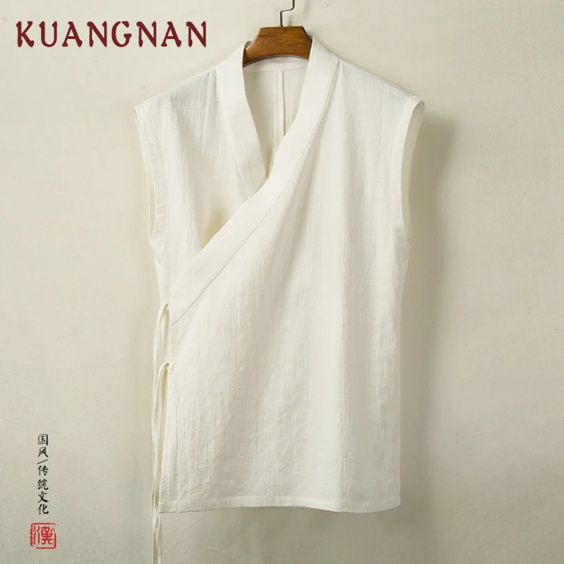 KUANGNAN однотонное китайское кимоно кардиган мужские рубашки 4XL одежда японское