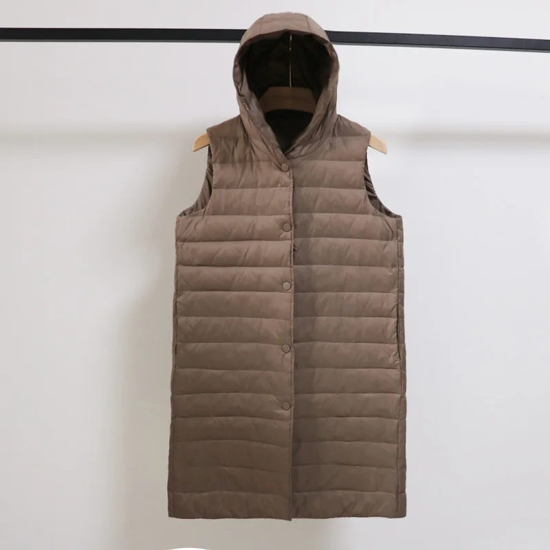 

Женский ульсветильник пуховик длинный жилет с капюшоном Теплый жилет без рукавов S M L 5 цветов утиный пух