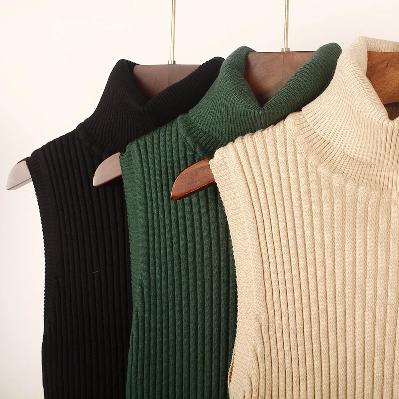 ONLYSVTER Turtleneck Sleeveless Women Pullover Sweater Autumn Winter Thick Warm Knitted Jumper Top Female Ribbed | Женская одежда