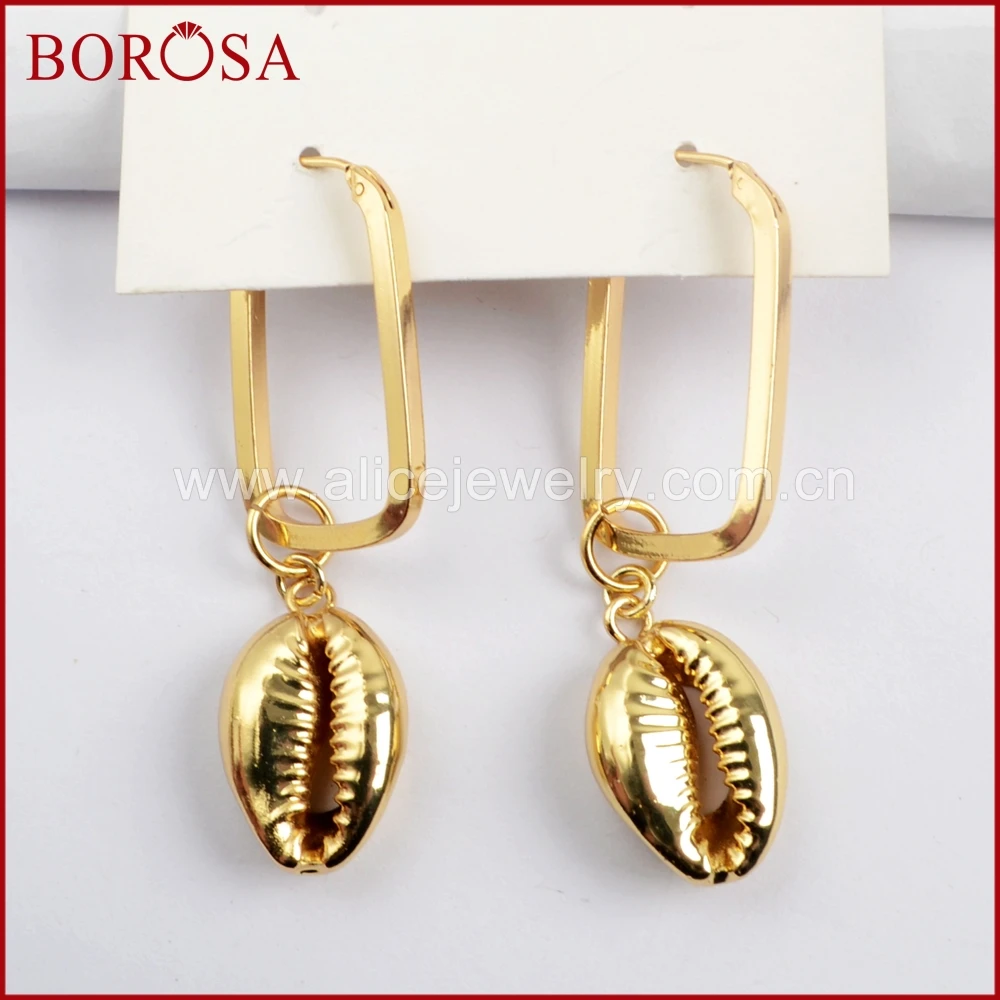 BOROSA 5 пар натуральный Каури серьги в виде ракушек полный золотой цвет