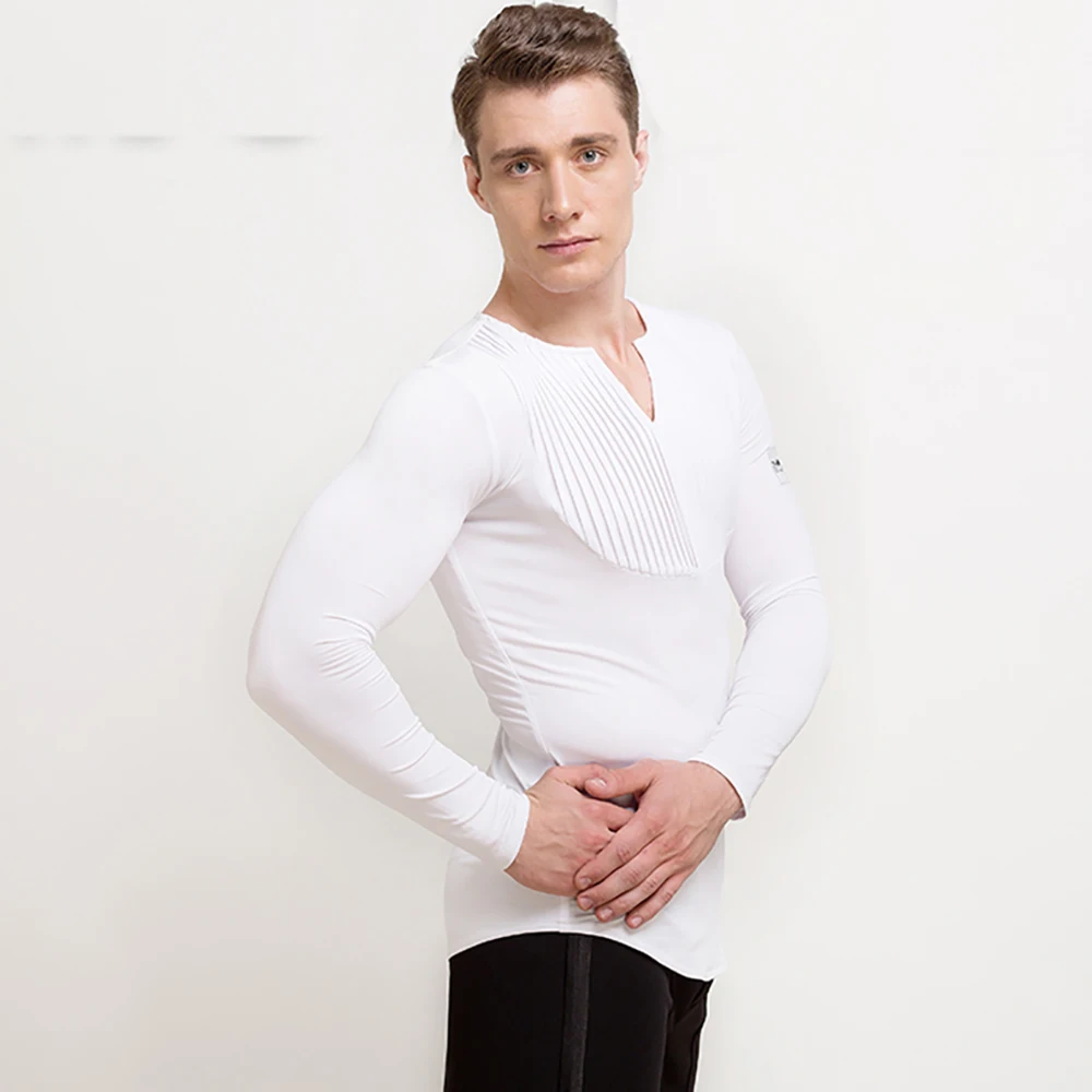 

Cheap Latin Dance Shirts For Males White Grey Black Color Modal Shirt High Quality Men Chacha Professional Ballroom Jackets E013