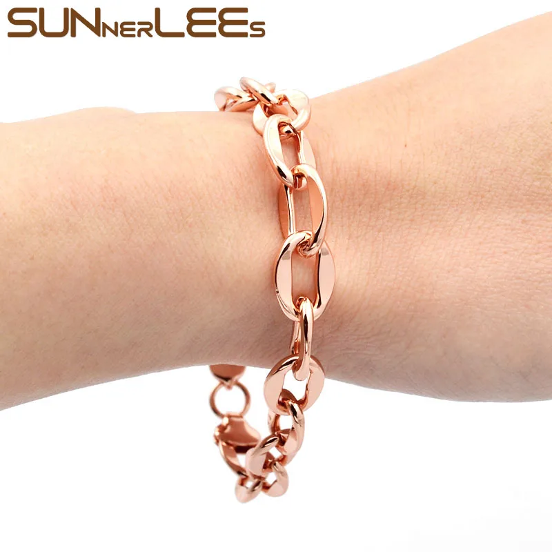 SUNNERLEES модные ювелирные изделия цвета розового золота ожерелье браслет набор 9 мм
