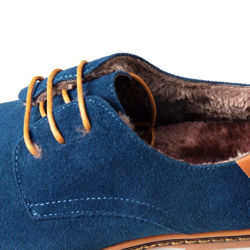 Winter Men Casual Shoes With Fur Male Comfortable Oxford Footwear Solid Color Lace-Up New Flat ETT11 | Обувь