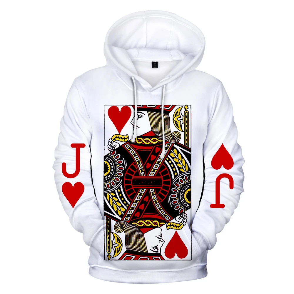 Poker 3D Jack queen King мужские/женские толстовки с капюшоном Kpop Off разноцветные белые