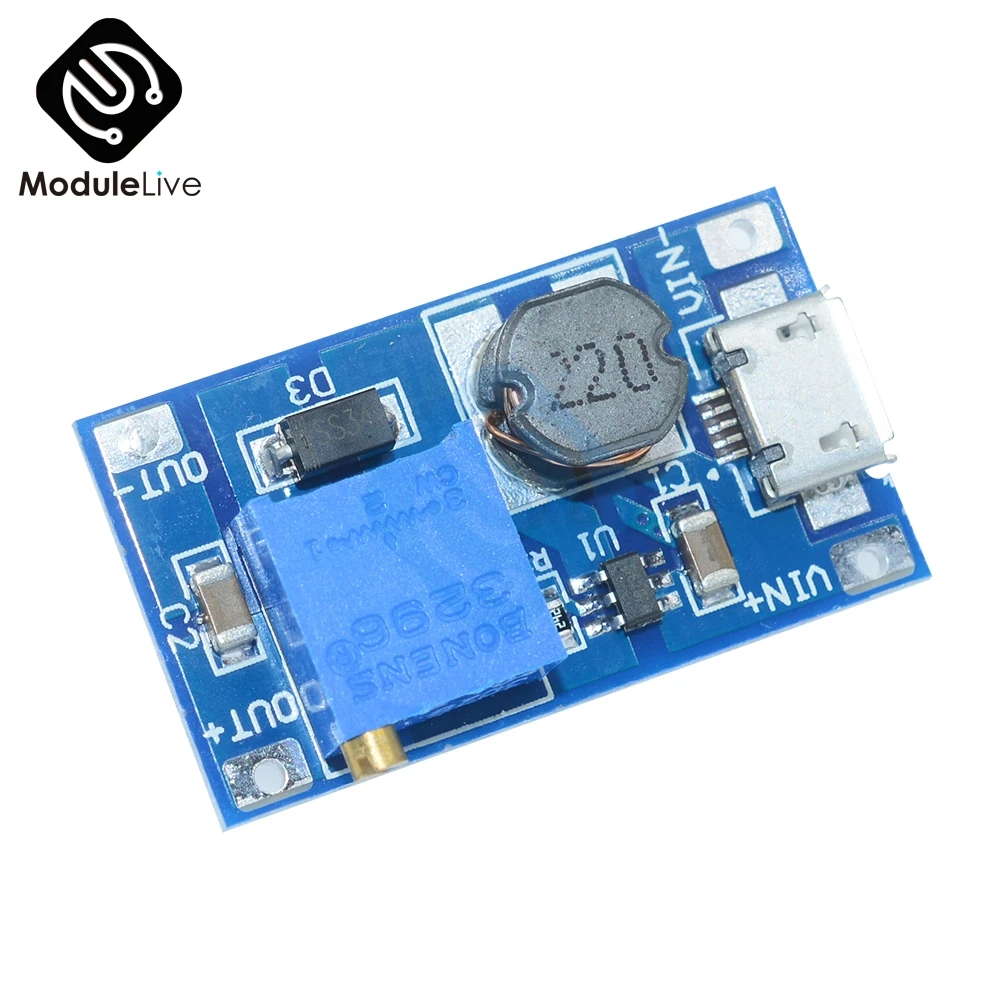 2 шт. DC Повышающий Модуль питания для Arduino MT3608 плата замены XL6009 Micro USB 2A
