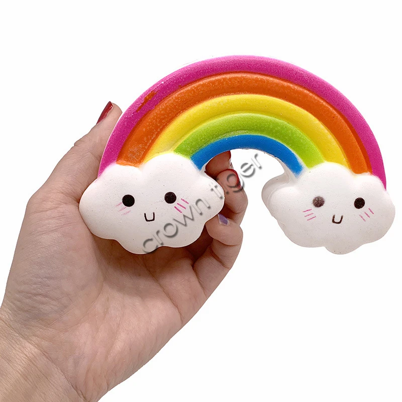 Jumbo Smiley Rainbow Squishy медленно Восстанавливающий имитационный хлеб торт