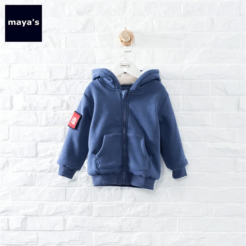 Mayas/однотонные хлопковые куртки с капюшоном и карманами для мальчиков детская