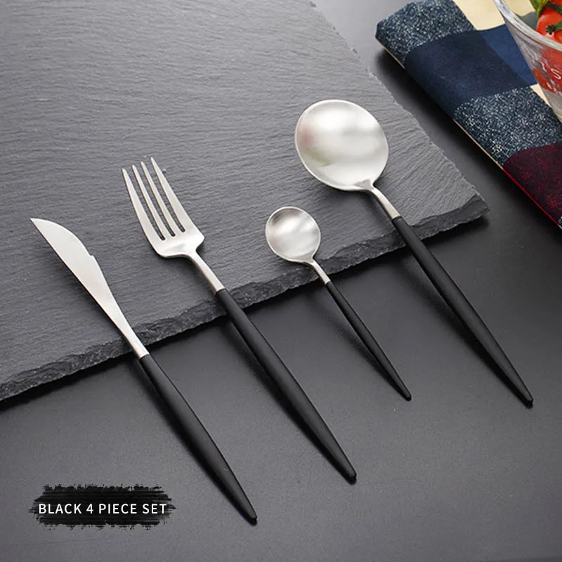 Black WORTHBUY 4 шт./компл. Западный портативный набор столовых приборов 304 нержавеющая сталь посуда нож ложка столовая вилка кухонный набор обеденной посуды - Цвет: Black