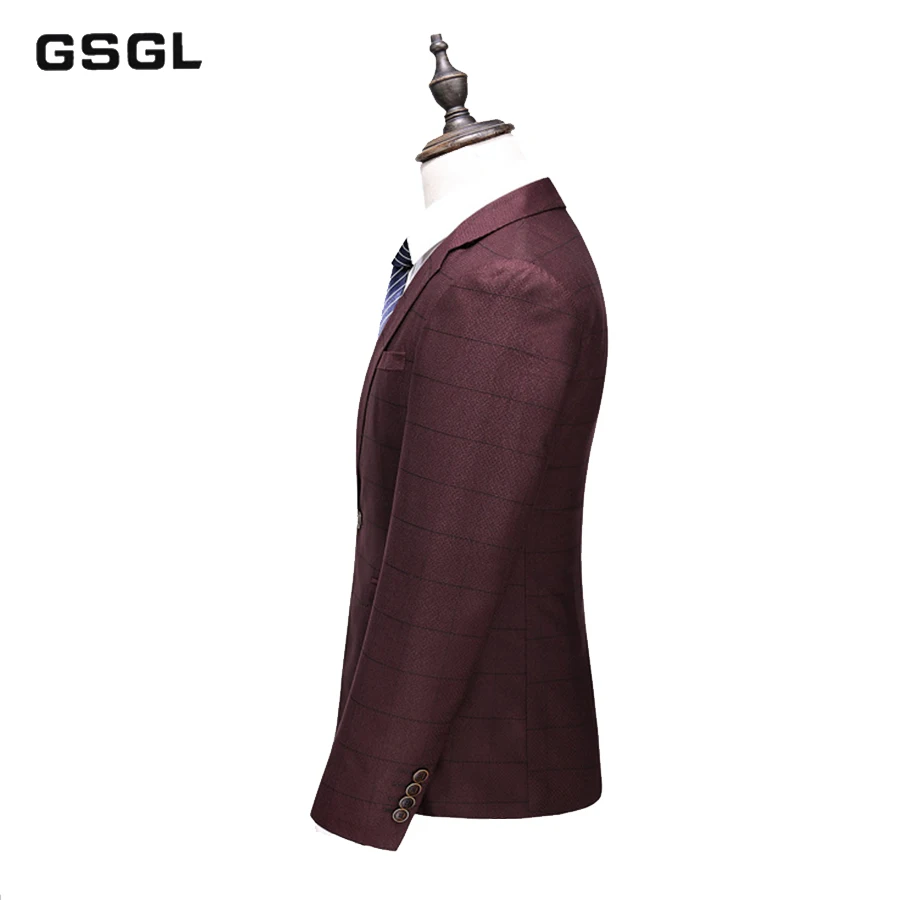 Men's Wedding Plaid Suit Spring Autumn Slim Fit Wedding Male 3 Piece Business Formal Groomsmen Suit (Jacket+Vest+Pants)