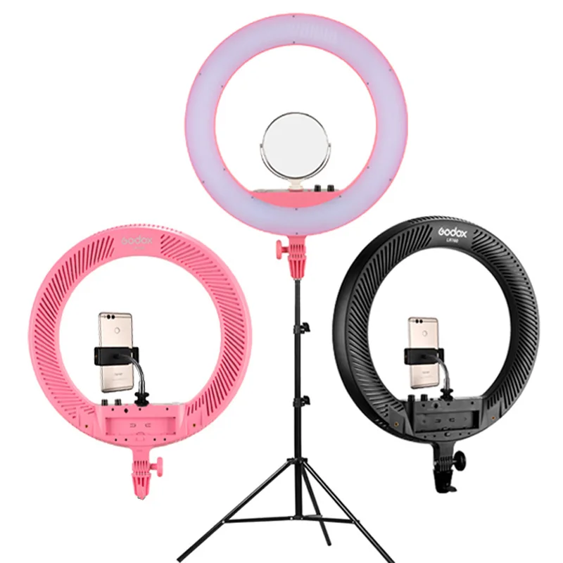 

Godox LR160 Led Ring Makeup Light + 2m Stand with Mirror 3300-8000K 18W Video Selfie Photography Fill Lighting Live Shooting