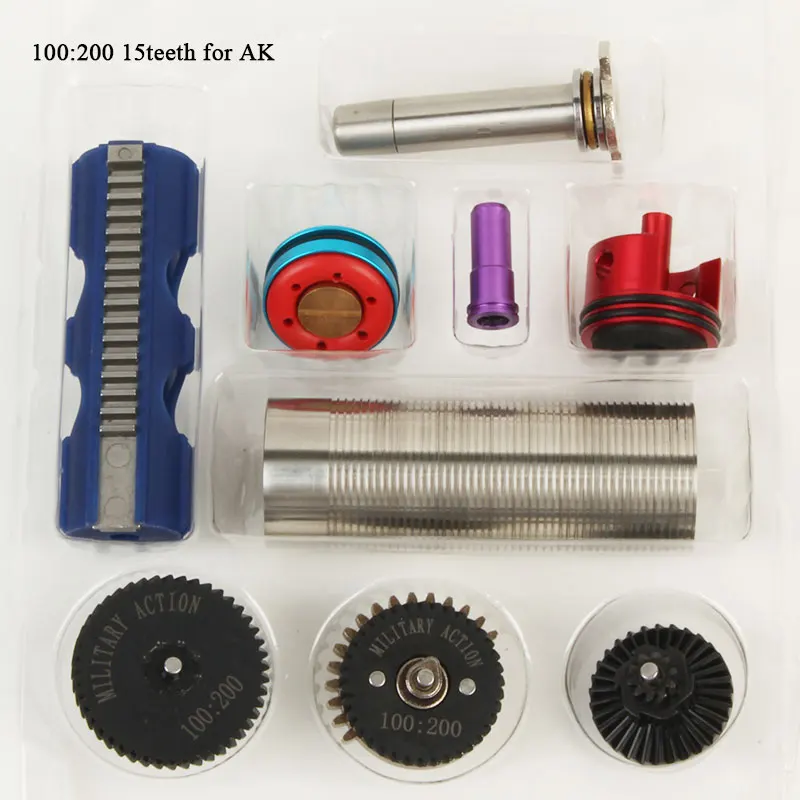 15teeth AK V3 Tactifans 100:200 высокоскоростная шестерня 15 зубьев поршневой цилиндр поршневая головка пружинная направляющая насадка Настройка Набор для M4/AK/G36/MP5 серии - Цвет: 15teeth AK V3