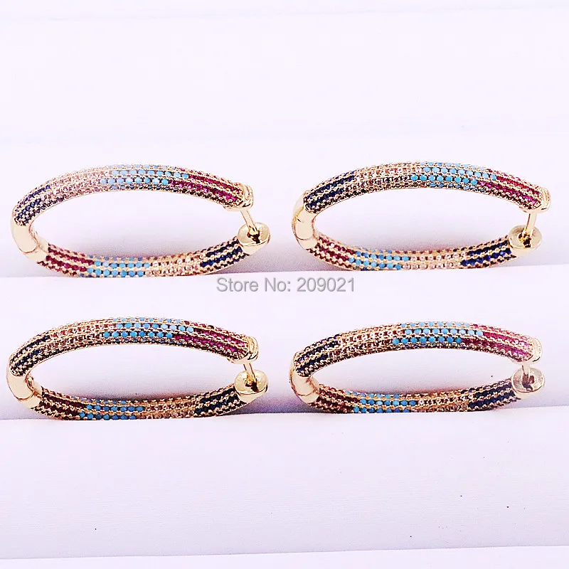 

3Pairs High Quality Delicate Popular Rainbow CZ Oval Hoop Earring for women gold colorJewely