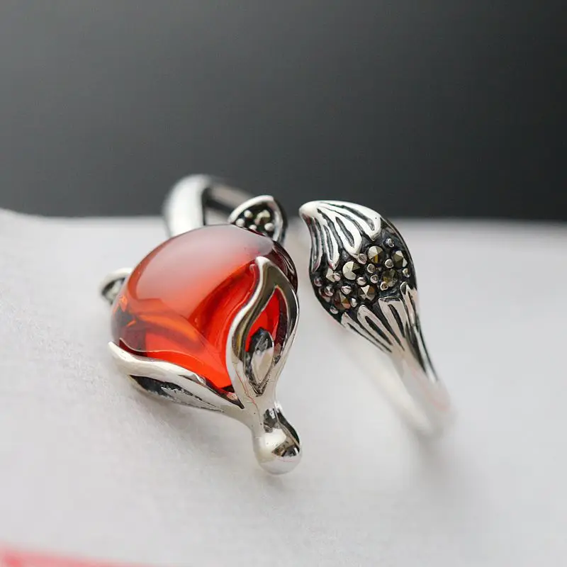 

925 пробы Серебряное кольцо с красной лисой